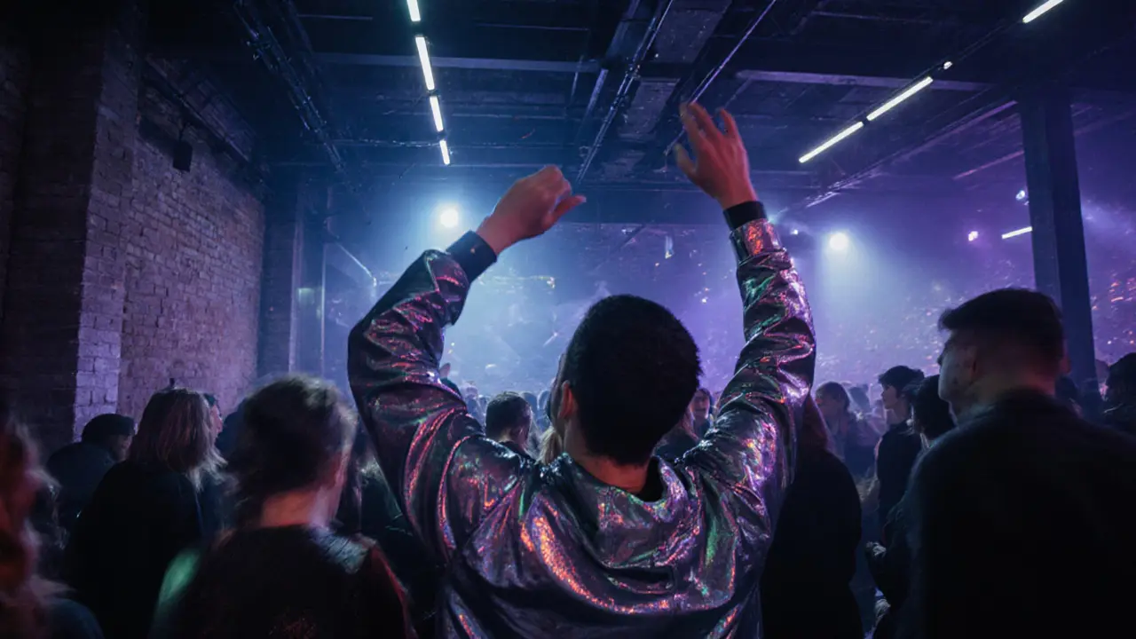A crowded dance floor at T7 Paris, people moving to deep techno under flickering LED lights in an industrial space.